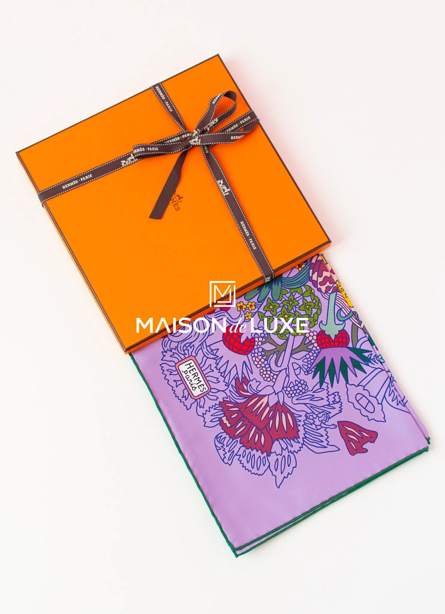 Hermes "Cache-cache Fleuri" Mauve Twill Silk 90 cm Scarf