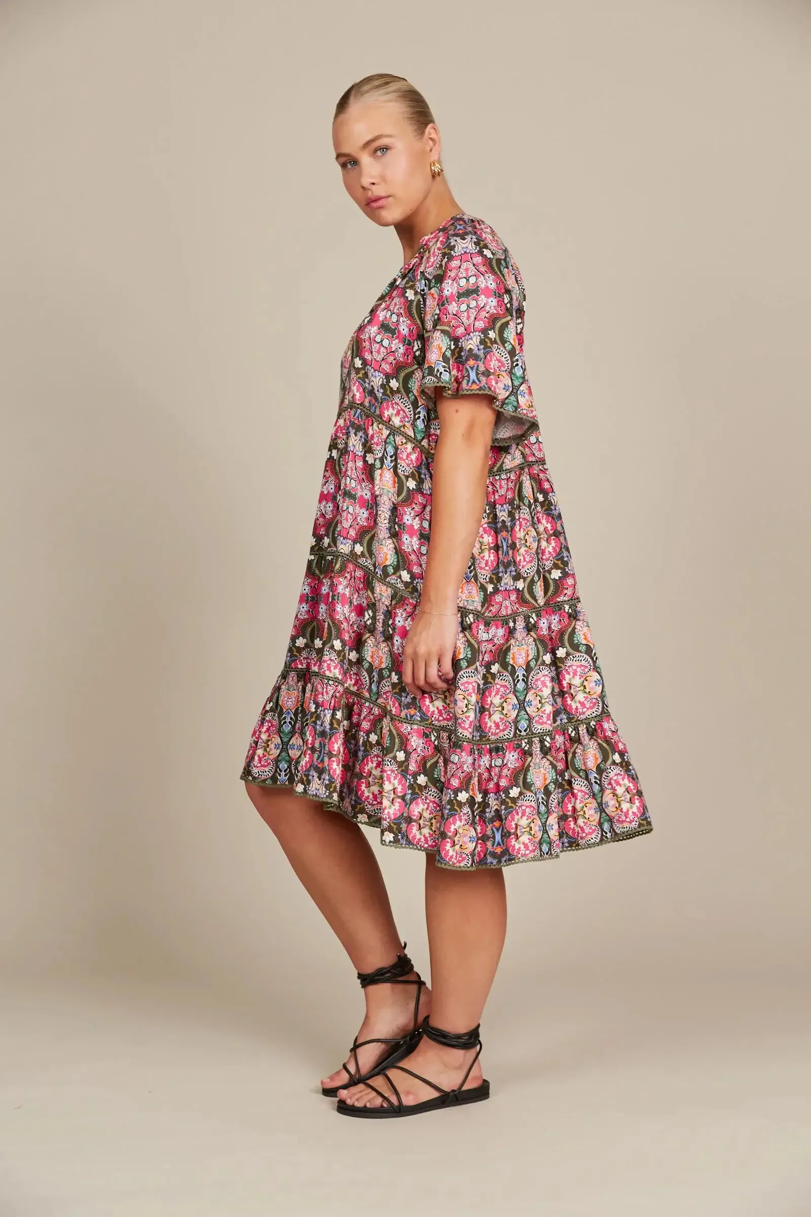 Isle of Mine Esme Dress - Olive Fleuron