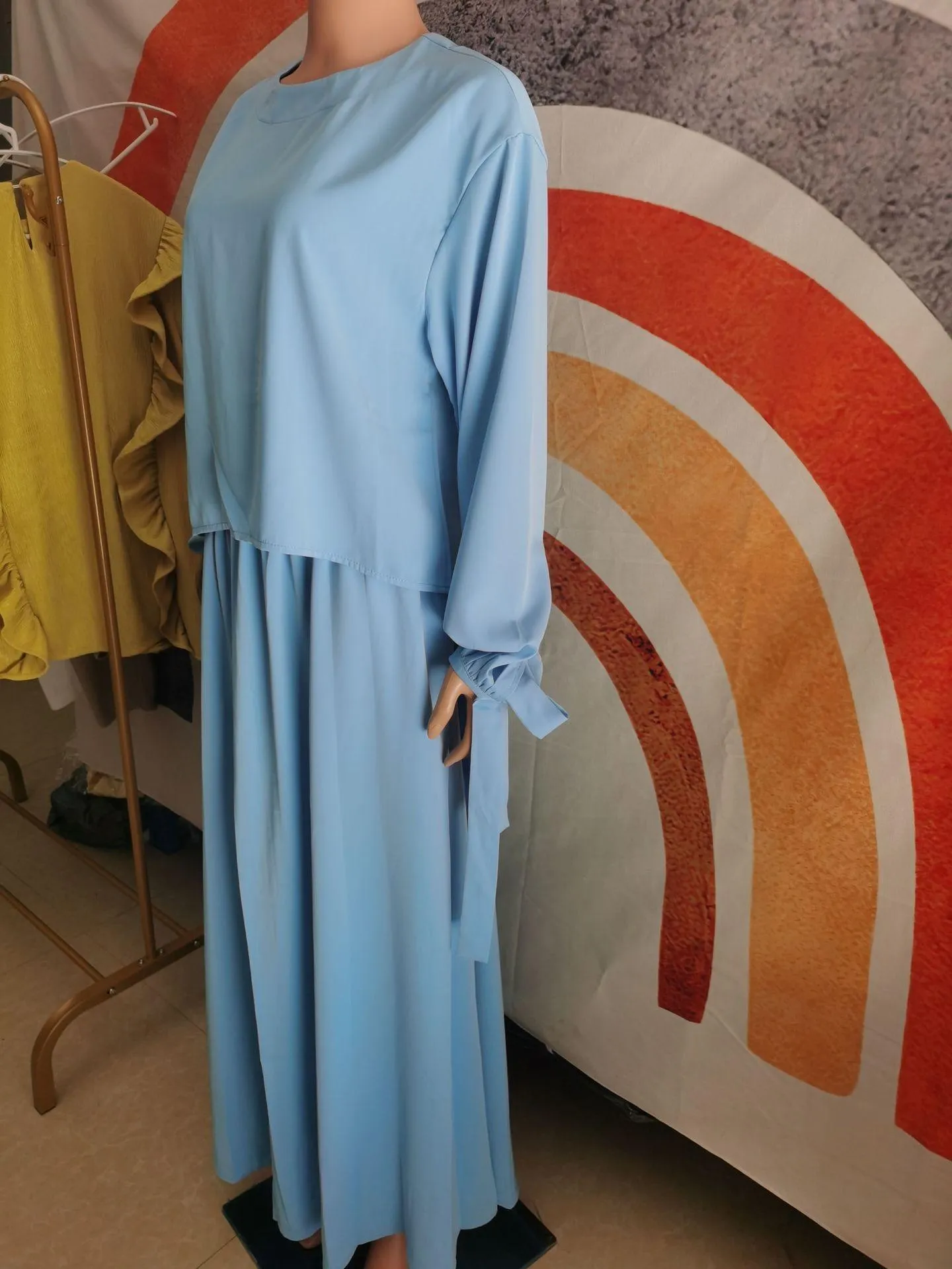 Khaki and Blue Lace Long Sleeve outfit for muslim Women