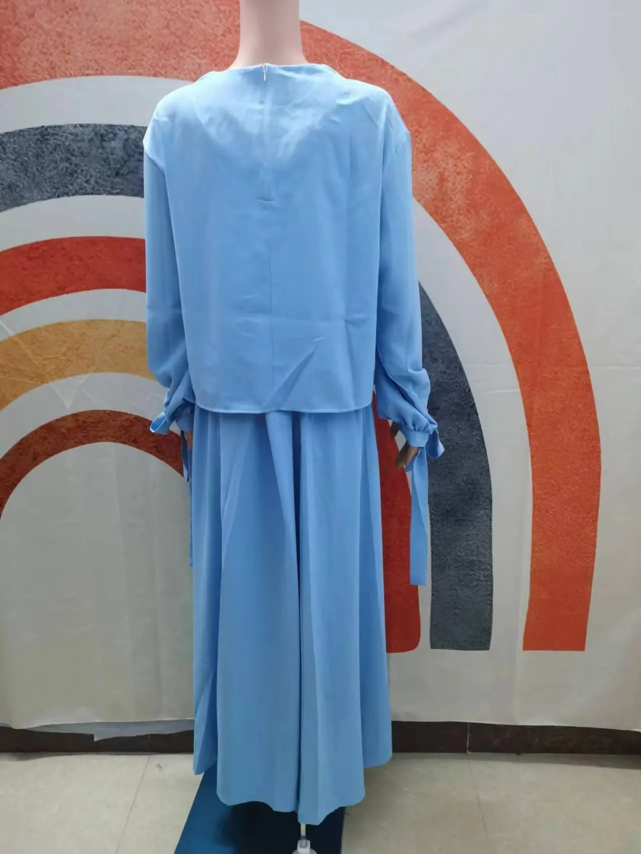 Khaki and Blue Lace Long Sleeve outfit for muslim Women