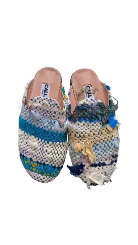 Kili Babouche Flats In Colors Blue, Yellow, & Cream (Size 36)