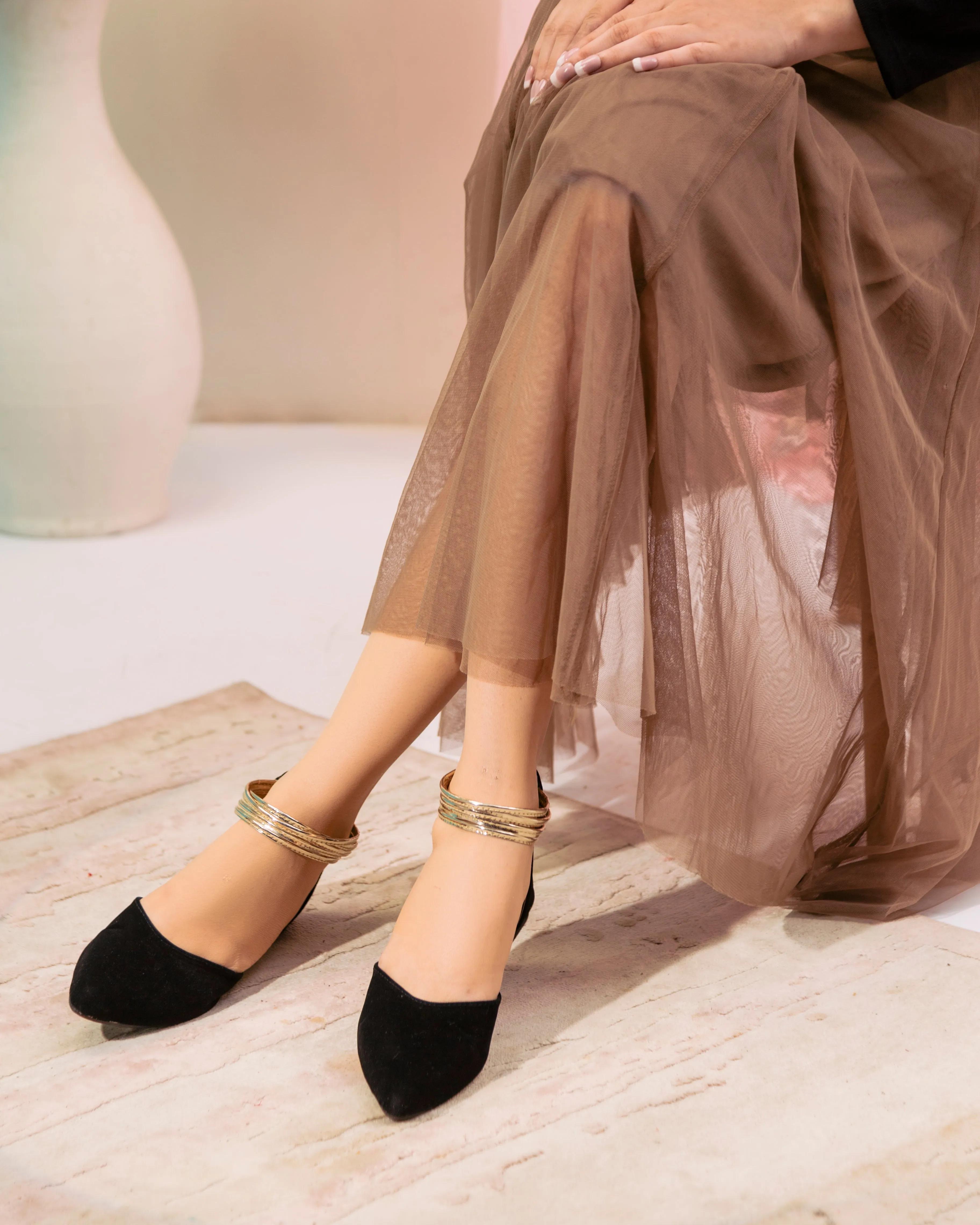 Layla Black Suede Hello Lover Flat Ankle Wrap Sandals