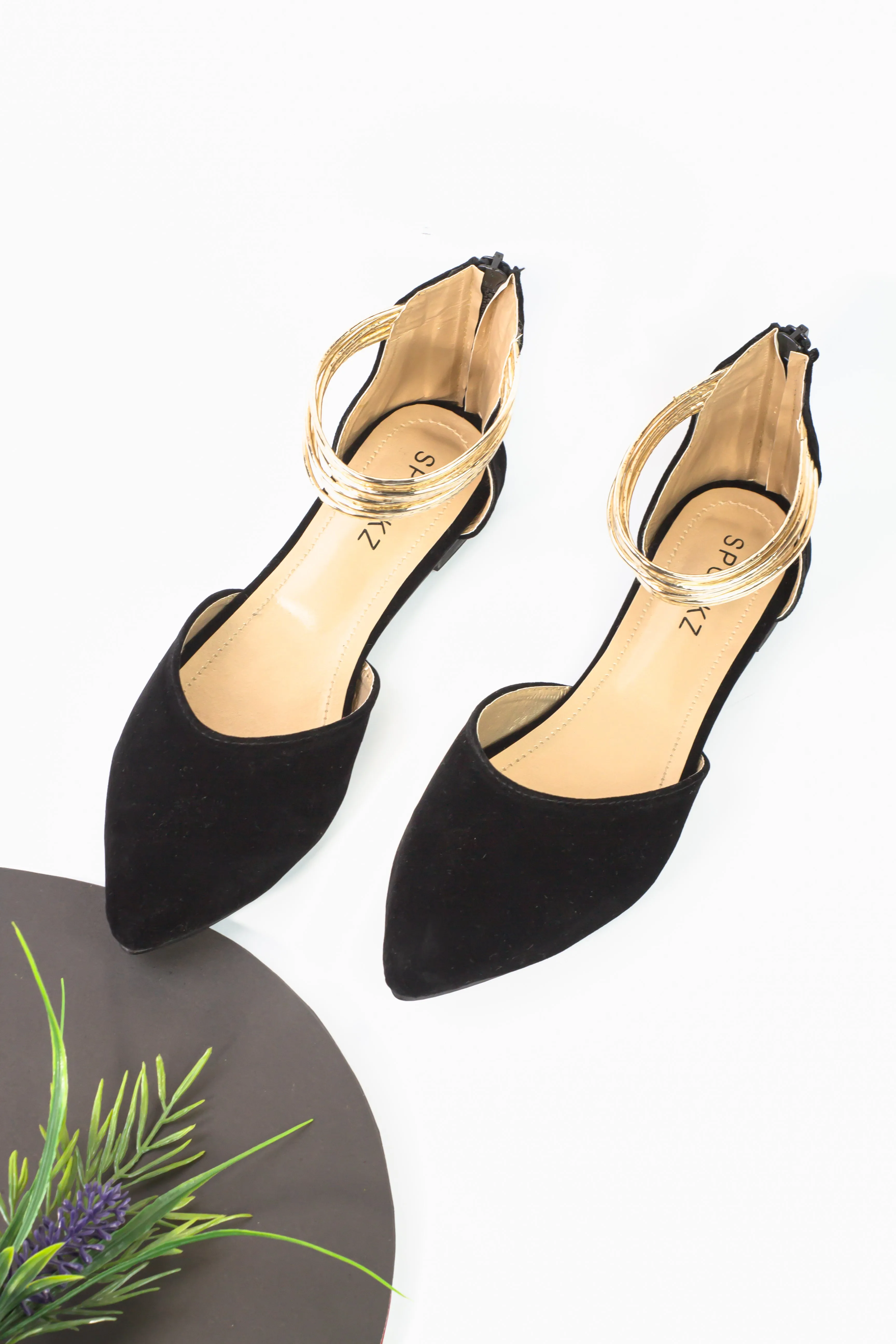 Layla Black Suede Hello Lover Flat Ankle Wrap Sandals