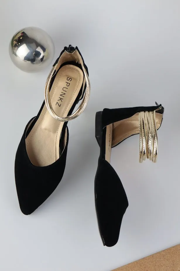 Layla Black Suede Hello Lover Flat Ankle Wrap Sandals
