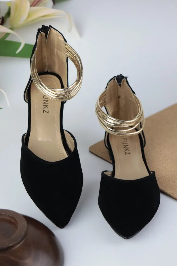 Layla Black Suede Hello Lover Flat Ankle Wrap Sandals
