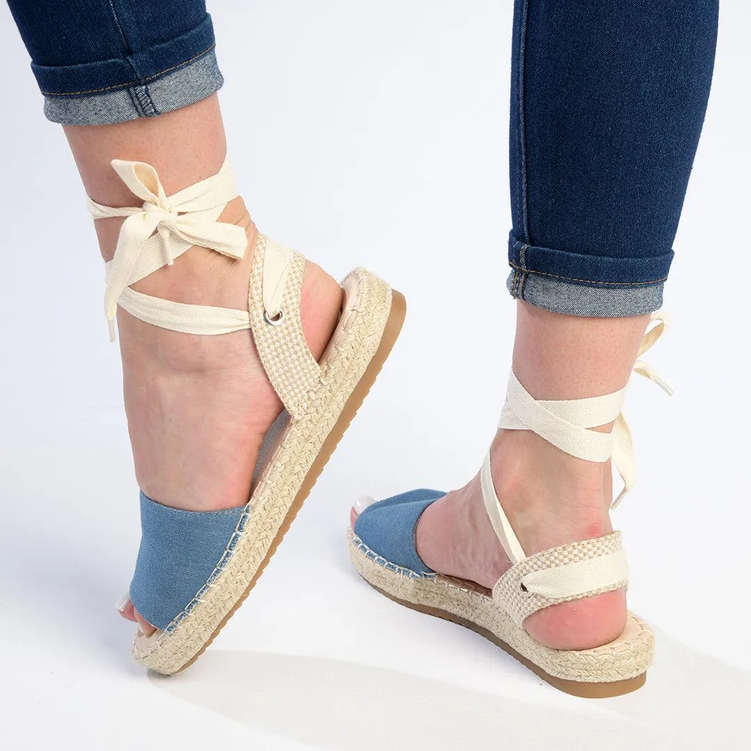 Madison Charlotte Ankle Wrap Espadrille Sandal - Denim Blue