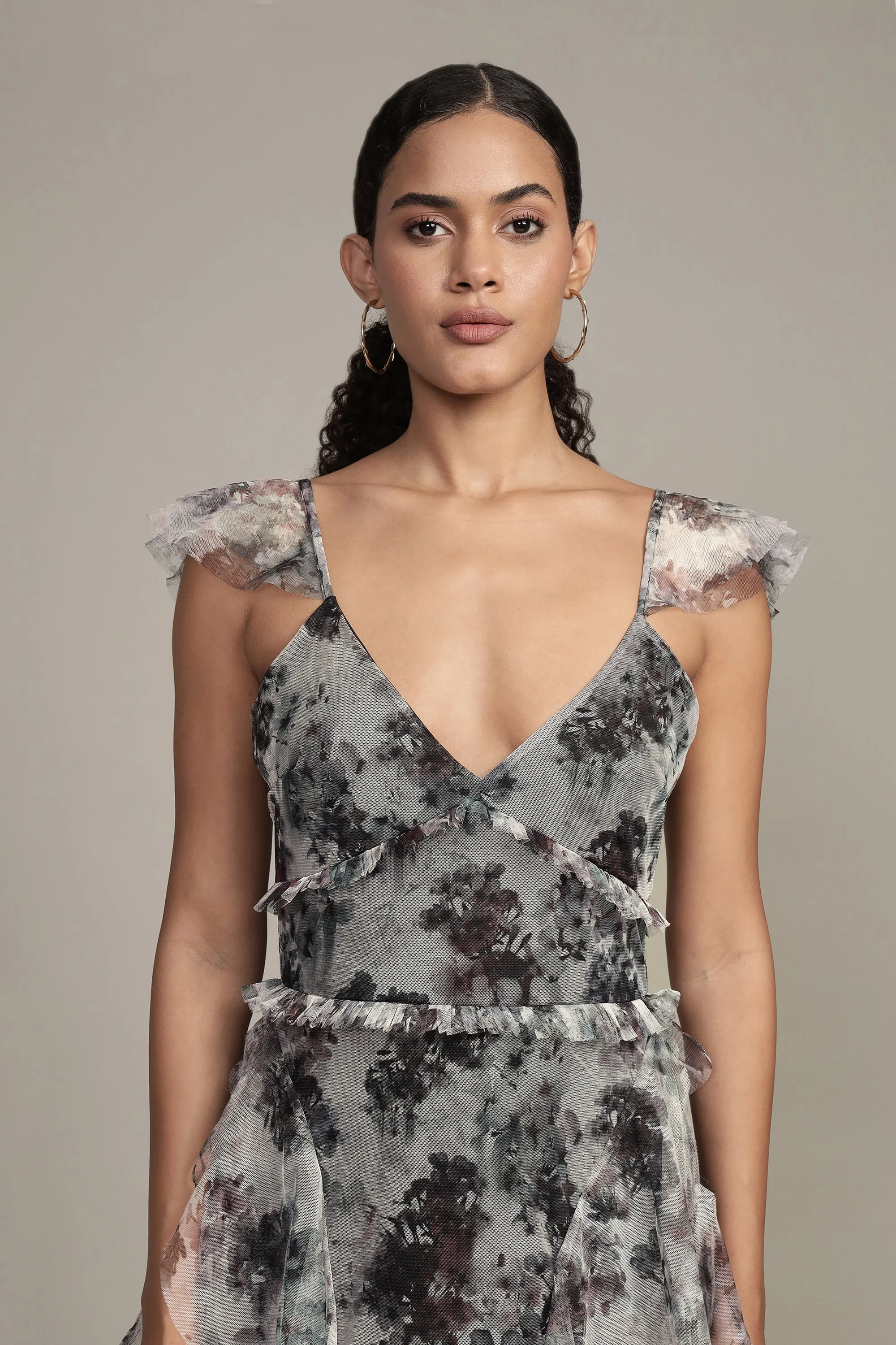 Malin Maxi Dress in Black and White Floral