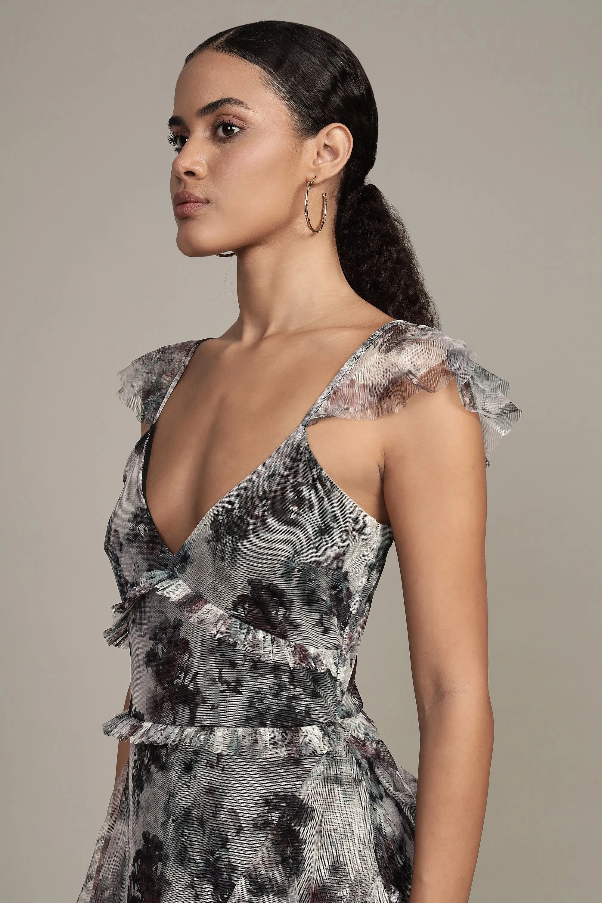 Malin Maxi Dress in Black and White Floral