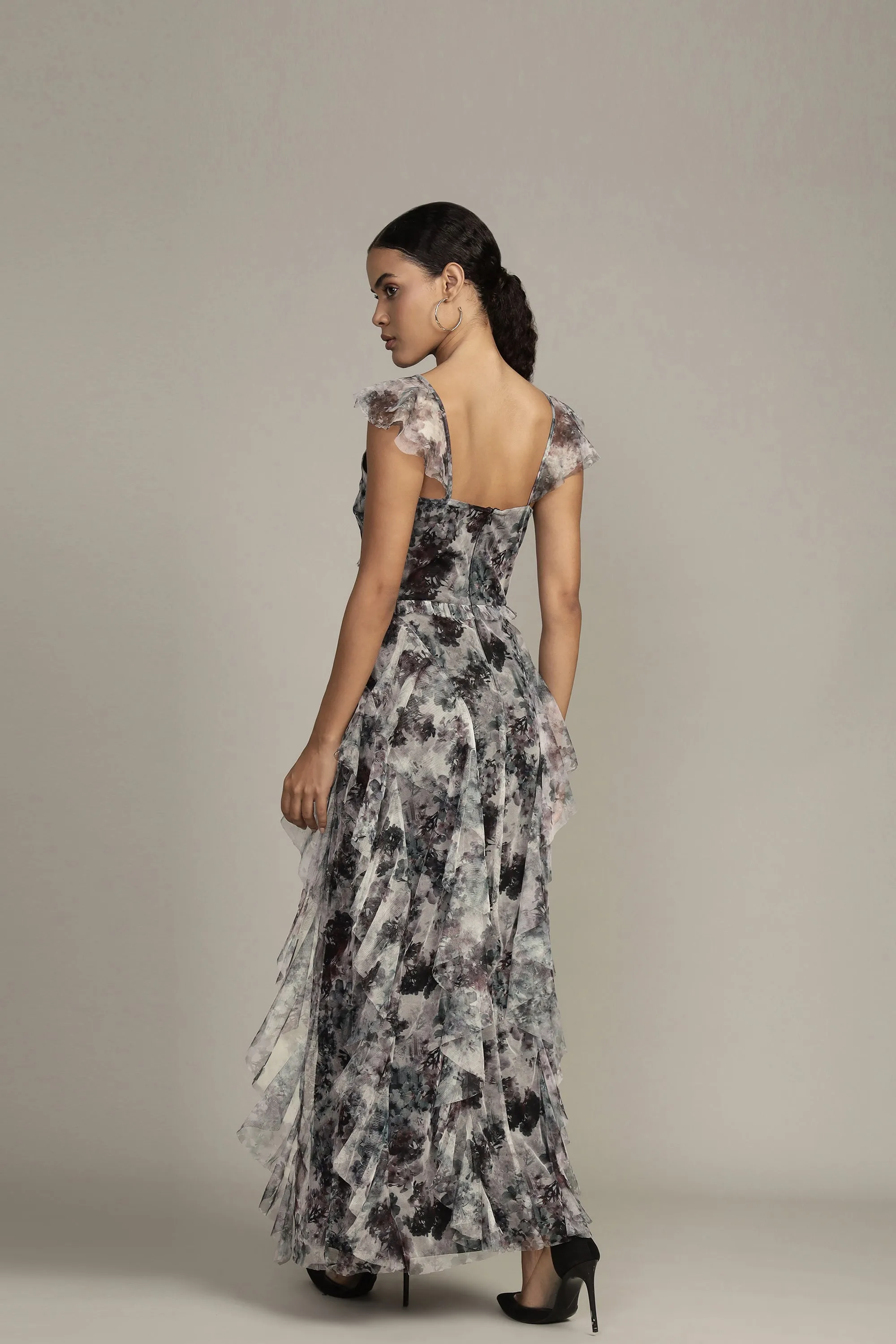 Malin Maxi Dress in Black and White Floral