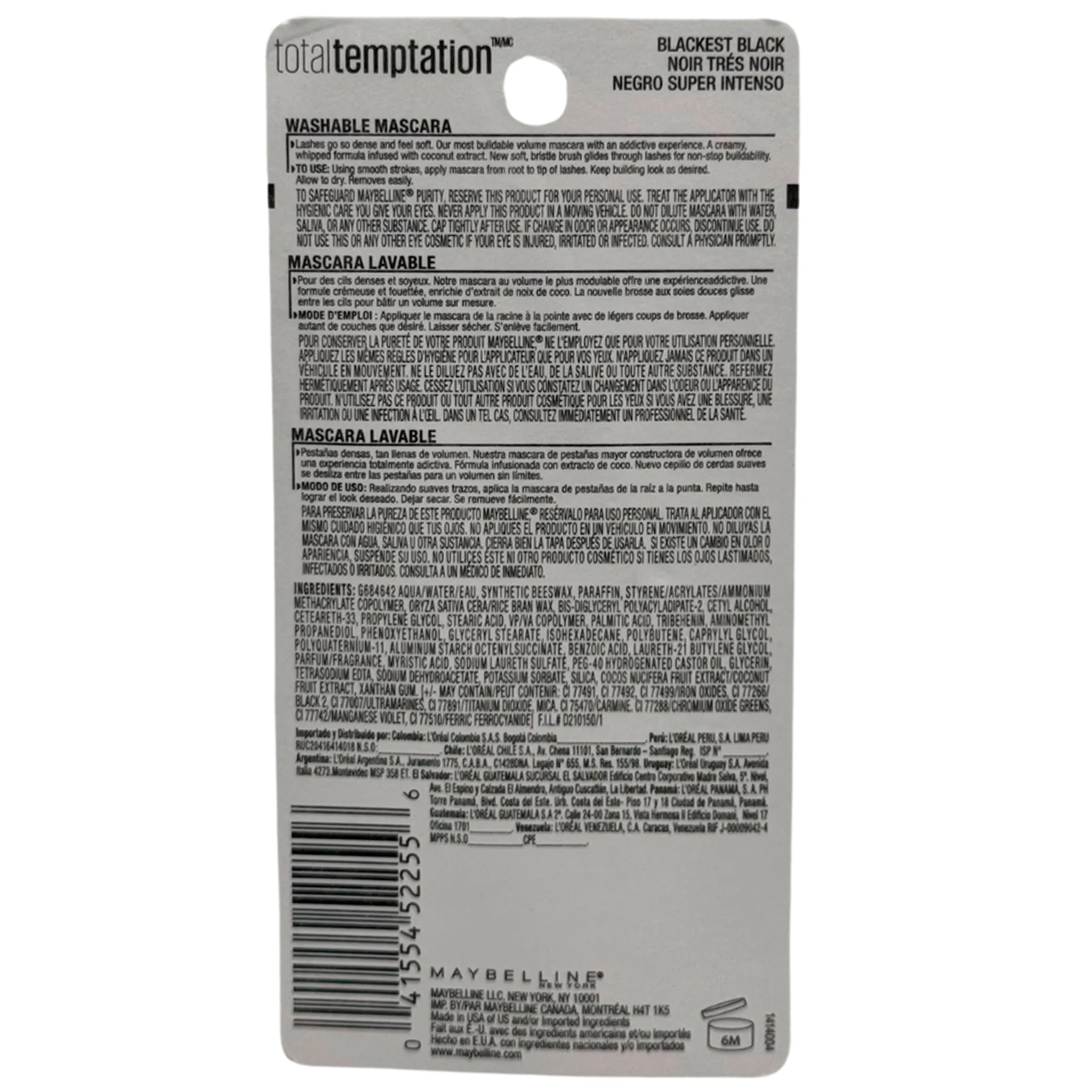 Maybelline Total Temptation Mascara #601 Blackest Black - Wholesale 6 Units (K24665)