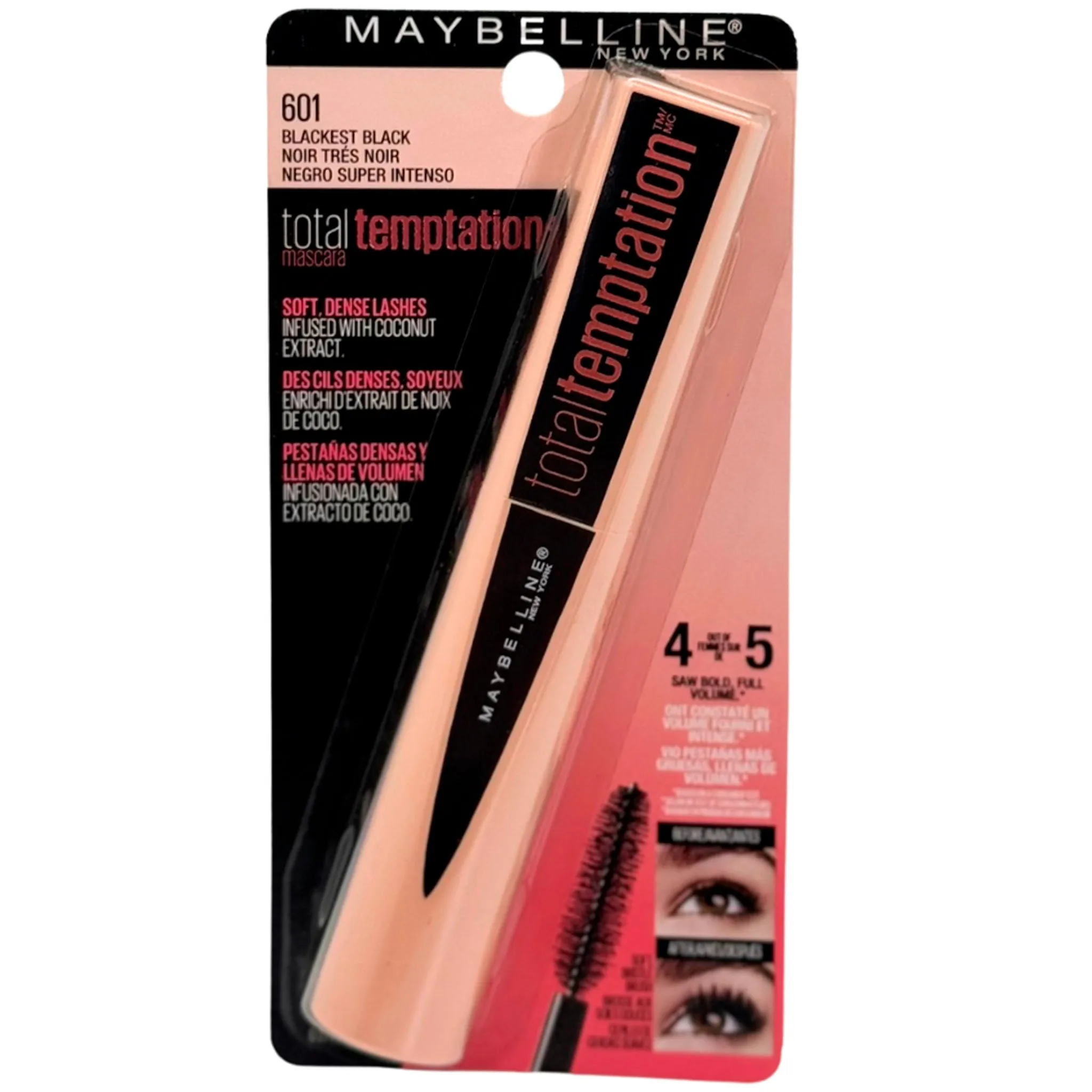 Maybelline Total Temptation Mascara #601 Blackest Black - Wholesale 6 Units (K24665)