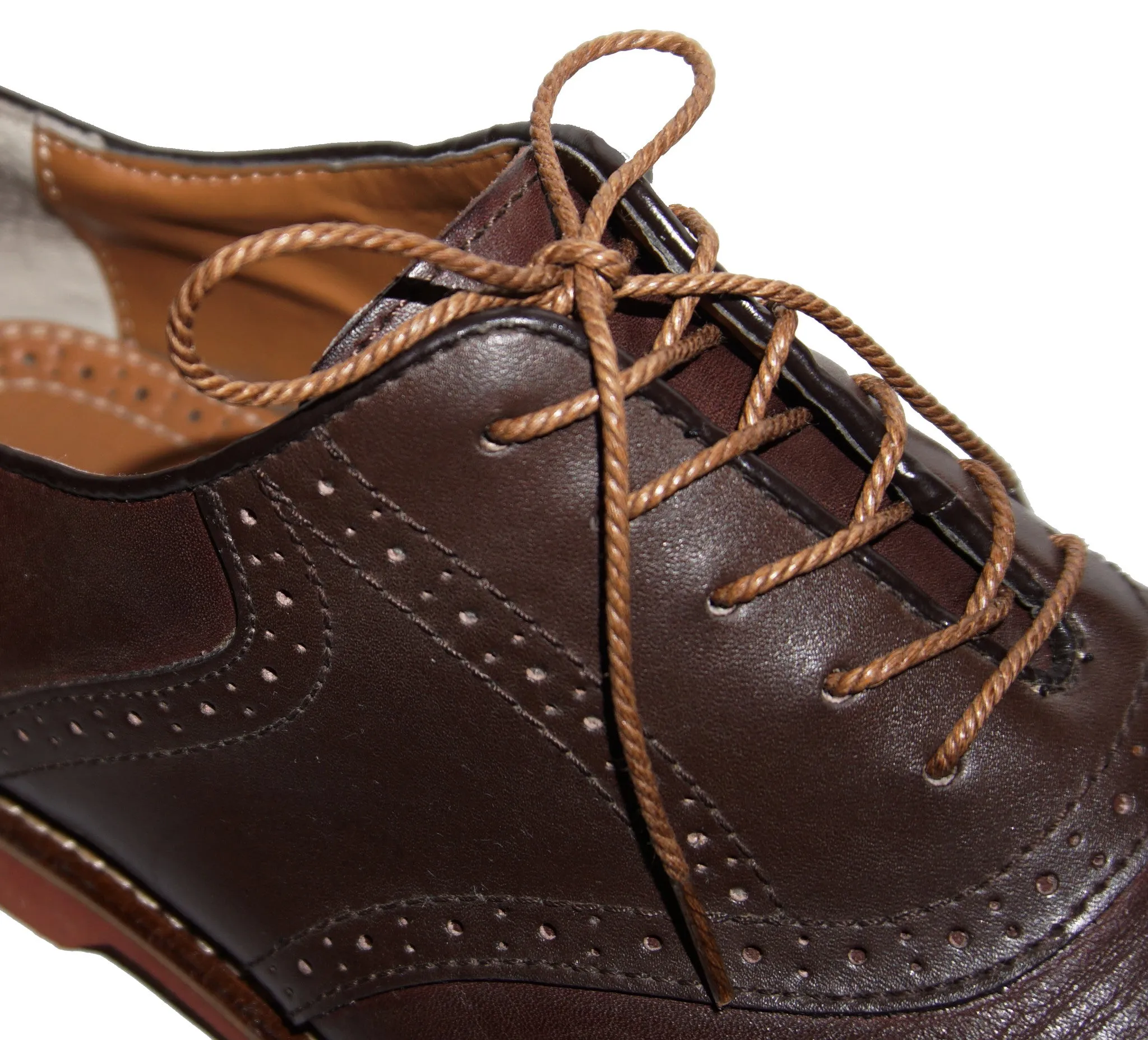 [Medium Brown] - Round Waxed Thin Braided Hemp Rope Style Shoelaces