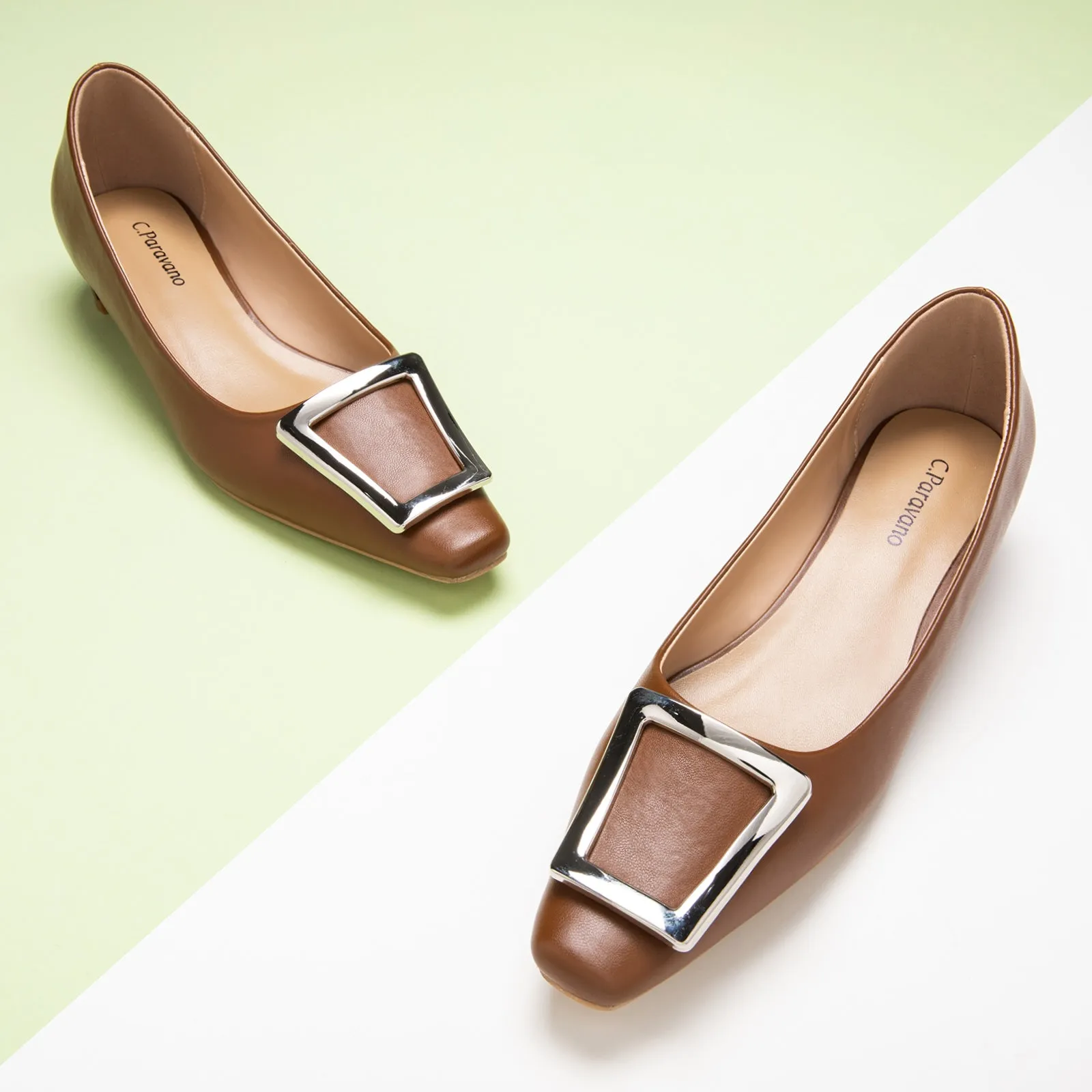 Metal Buckle Low Heel (Lucia) Brown