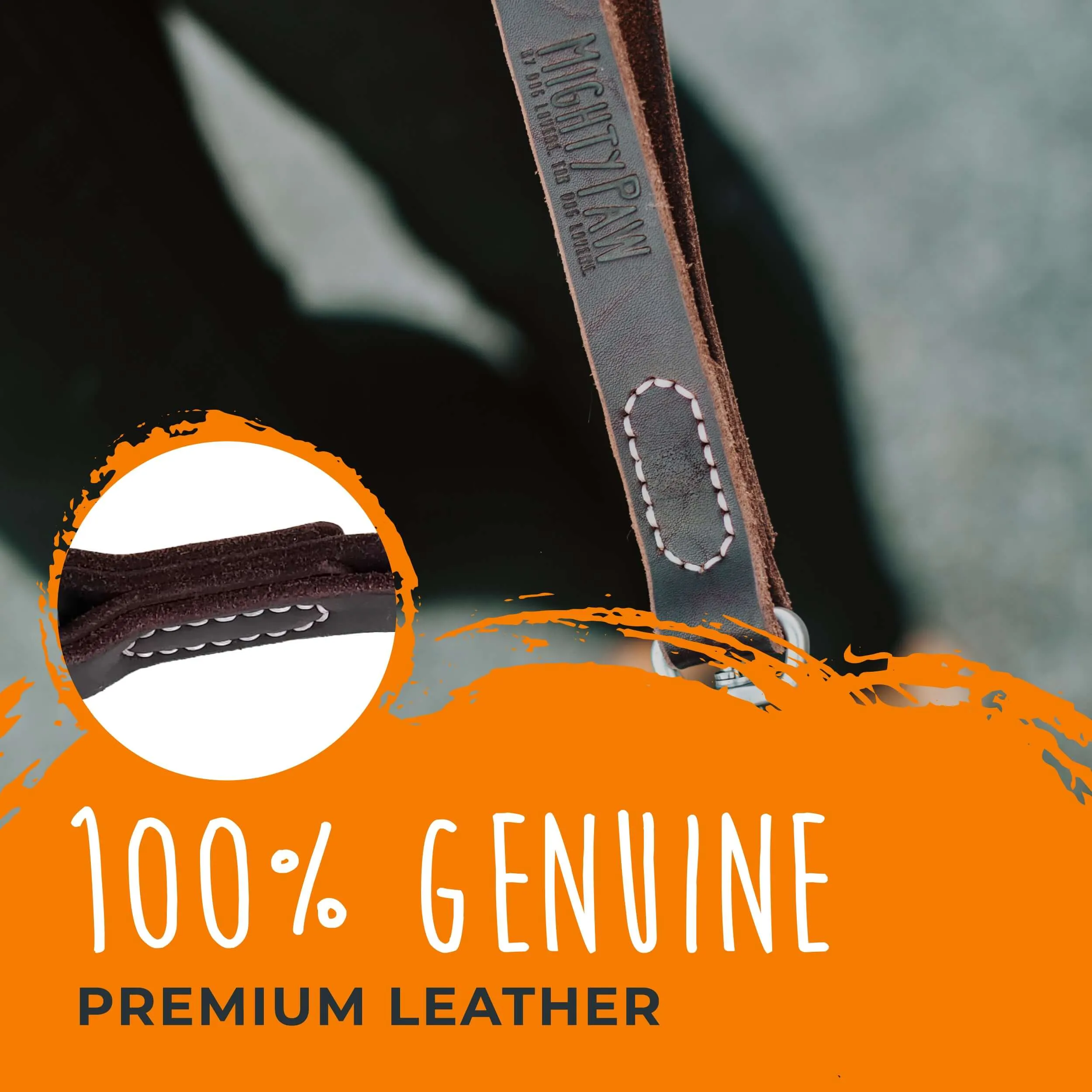 Mighty Paw Leather Leash Tab: Short Dog Leash for Training and Control