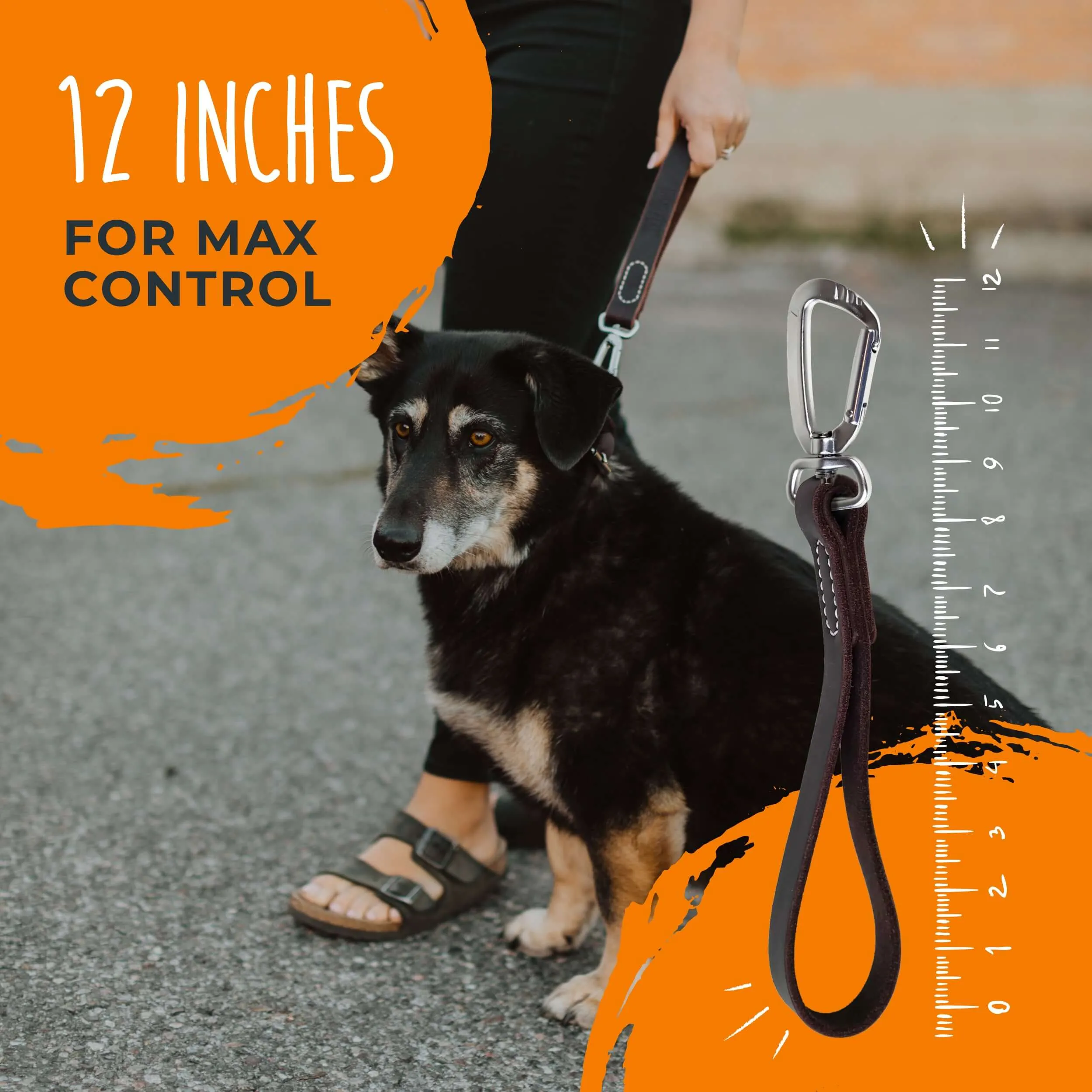 Mighty Paw Leather Leash Tab: Short Dog Leash for Training and Control
