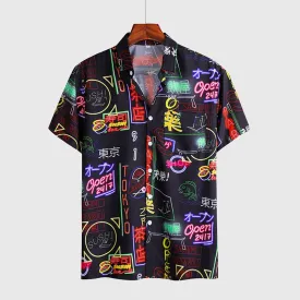 Neon Sign Print Beach Shirt