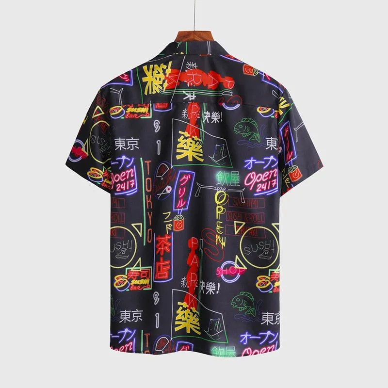Neon Sign Print Beach Shirt