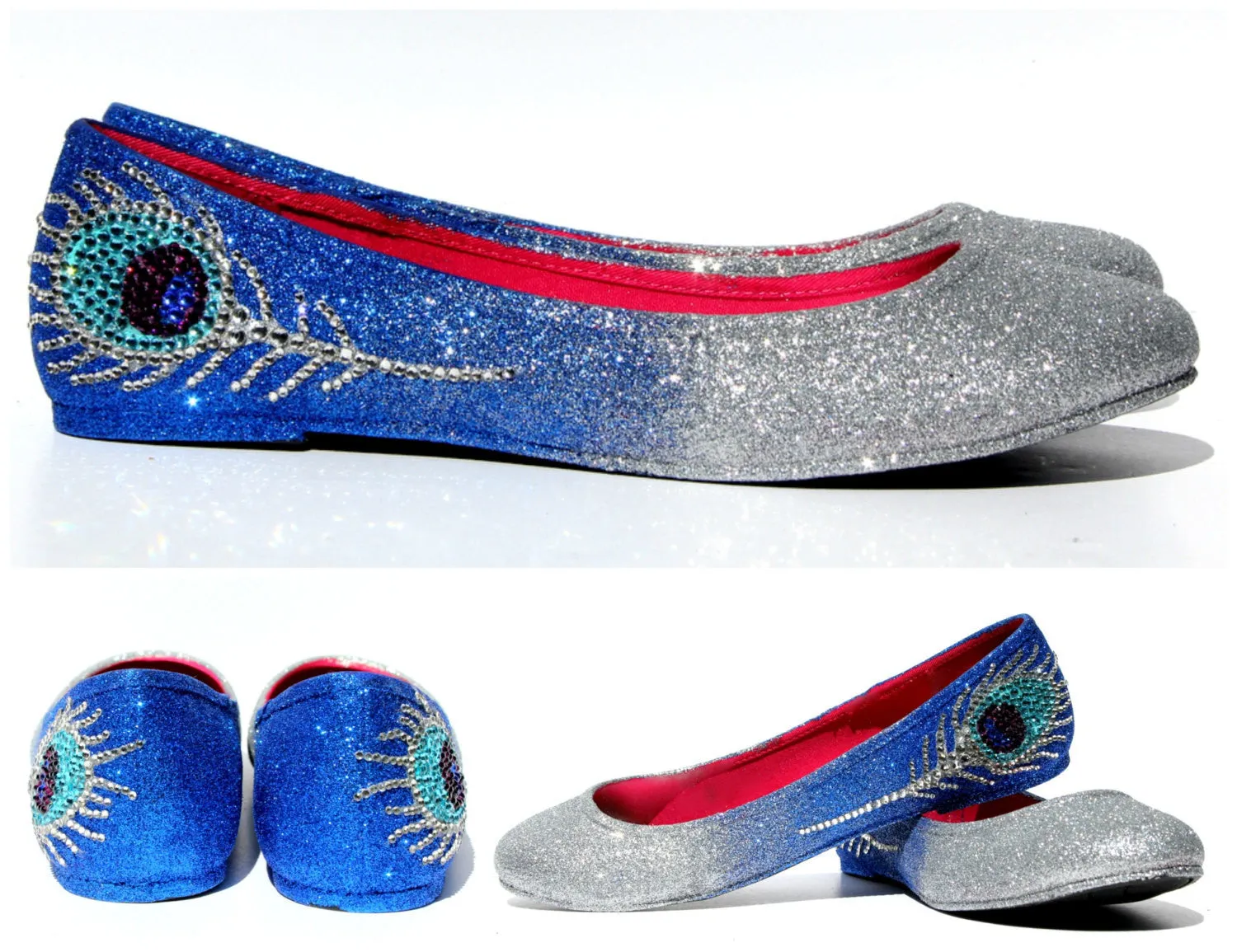 Peacock Glitter Flats with Swarovski Crystal Feathers