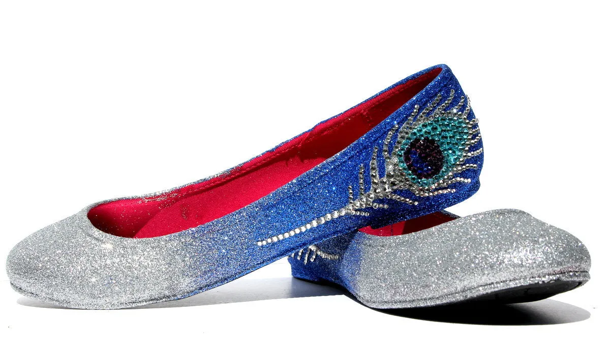 Peacock Glitter Flats with Swarovski Crystal Feathers