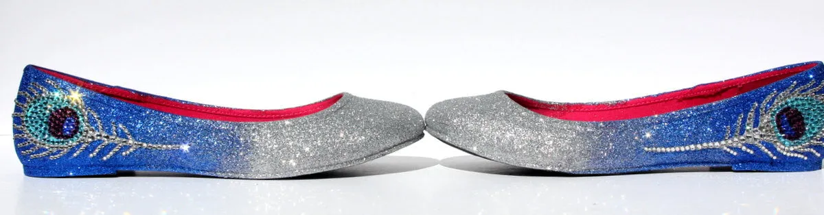 Peacock Glitter Flats with Swarovski Crystal Feathers