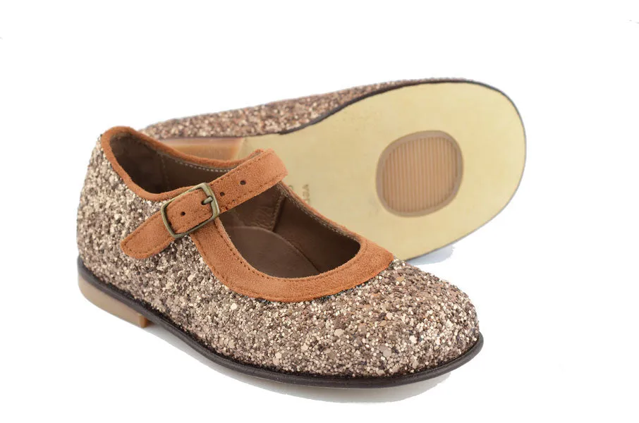 PèPè Girls Bronze Sparkly Mary Jane