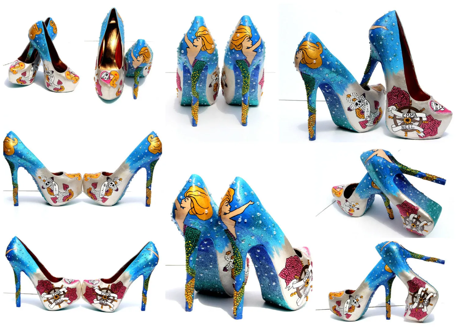 Rockabilly Mermaid Tat Heels in Crystal