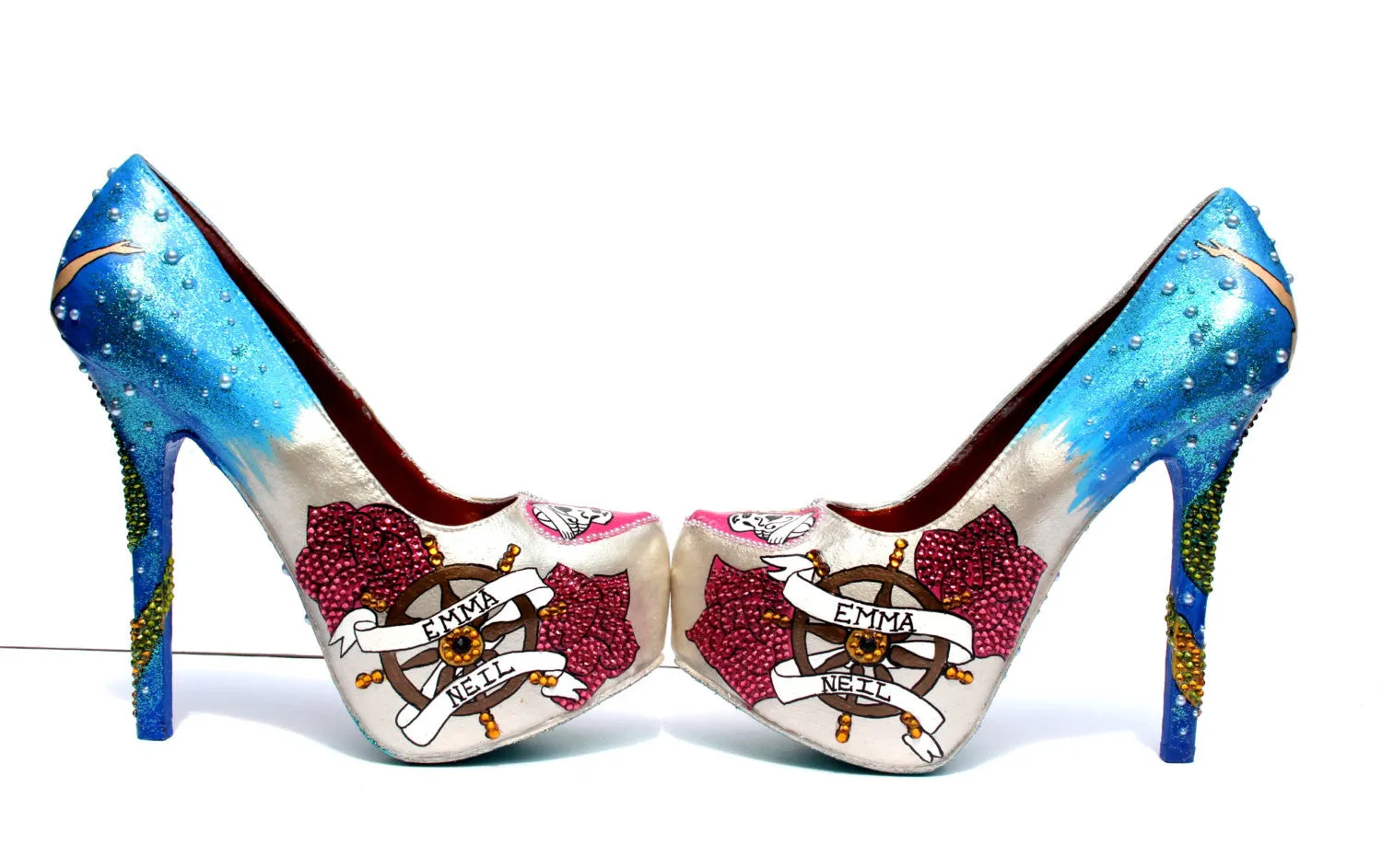Rockabilly Mermaid Tat Heels in Crystal