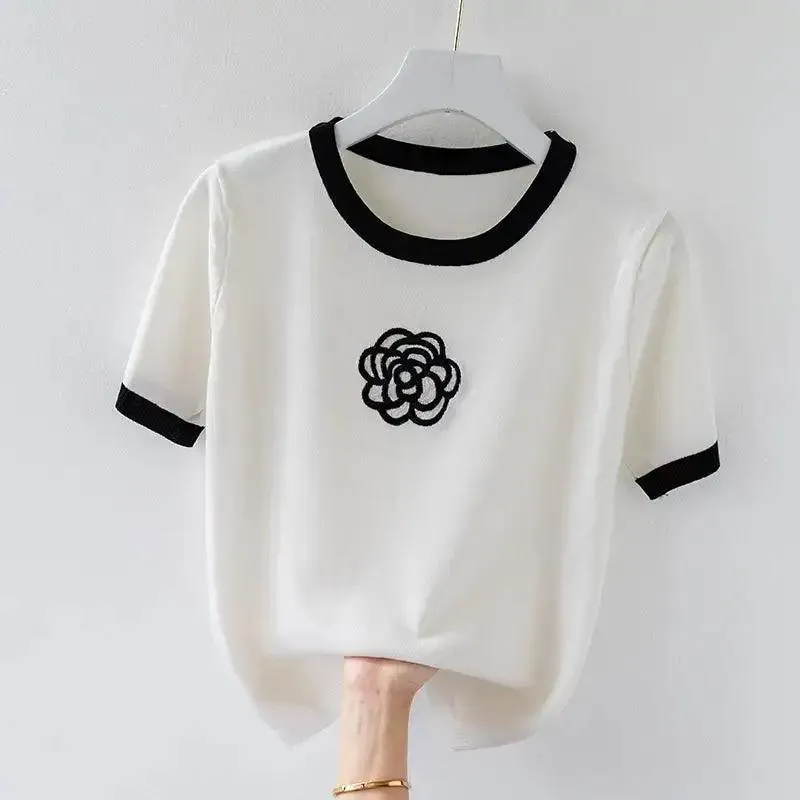 Rose Blossom: Embroidered T-Shirt & Pants Set