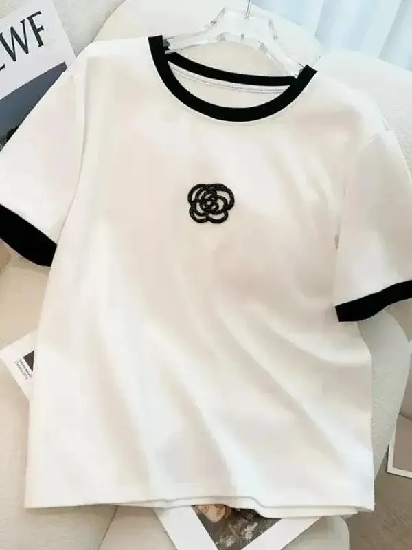 Rose Blossom: Embroidered T-Shirt & Pants Set