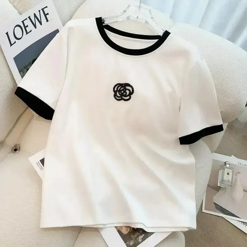 Rose Blossom: Embroidered T-Shirt & Pants Set