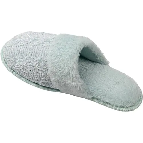 Roxoni Fur Trim Knit Sweater Slippers for Women