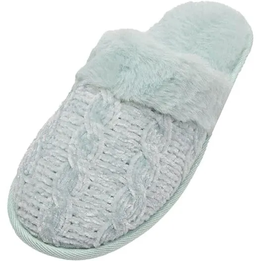 Roxoni Fur Trim Knit Sweater Slippers for Women