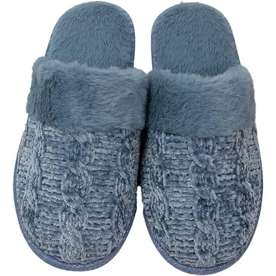 Roxoni Fur Trim Knit Sweater Slippers for Women