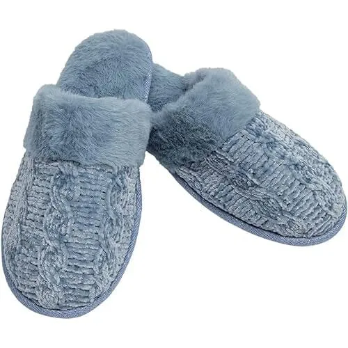 Roxoni Fur Trim Knit Sweater Slippers for Women