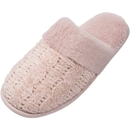 Roxoni Fur Trim Knit Sweater Slippers for Women