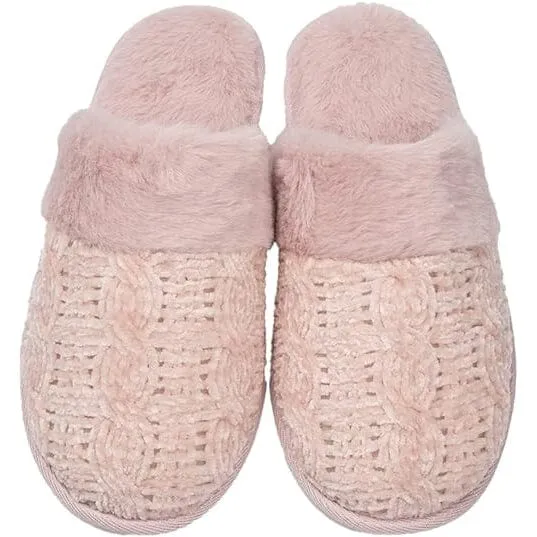 Roxoni Fur Trim Knit Sweater Slippers for Women
