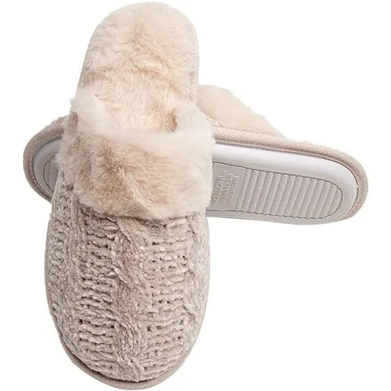 Roxoni Fur Trim Knit Sweater Slippers for Women