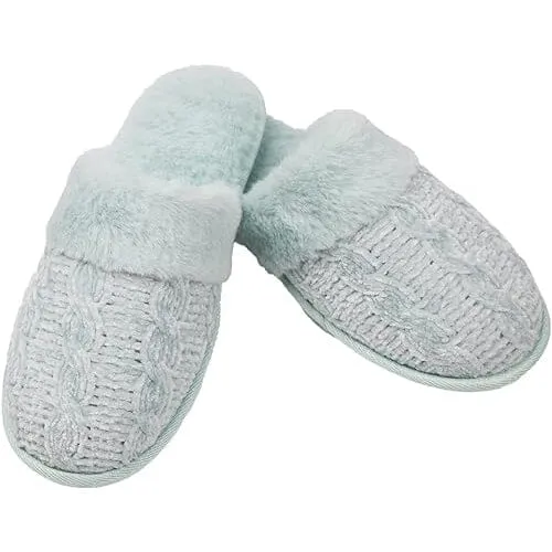 Roxoni Fur Trim Knit Sweater Slippers for Women