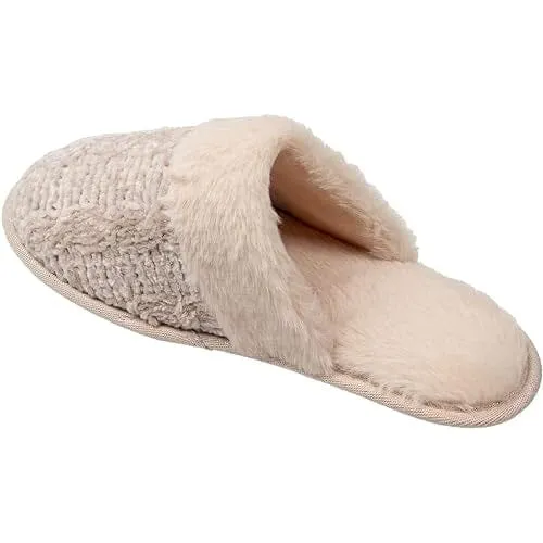 Roxoni Fur Trim Knit Sweater Slippers for Women