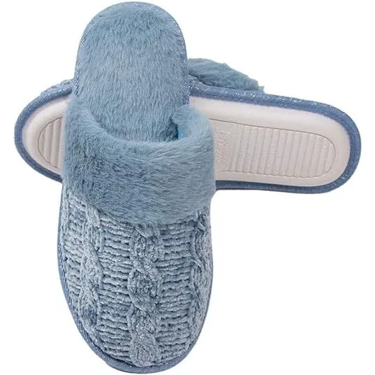 Roxoni Fur Trim Knit Sweater Slippers for Women