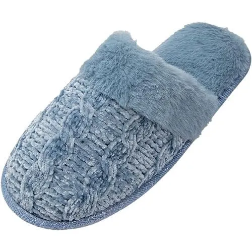 Roxoni Fur Trim Knit Sweater Slippers for Women
