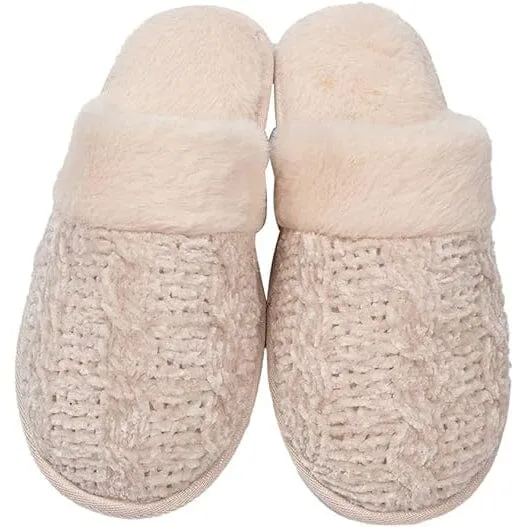 Roxoni Fur Trim Knit Sweater Slippers for Women