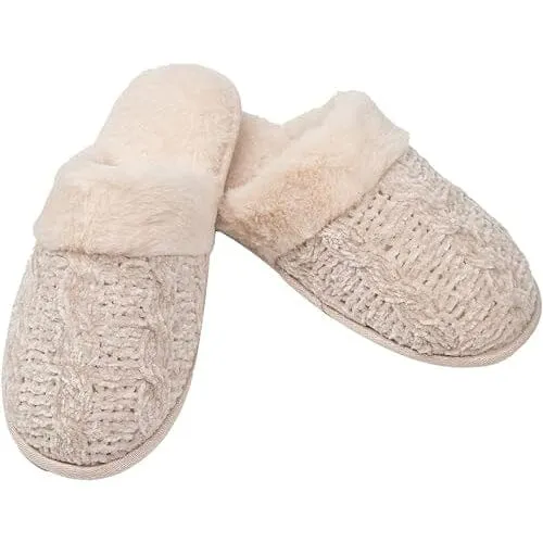 Roxoni Fur Trim Knit Sweater Slippers for Women