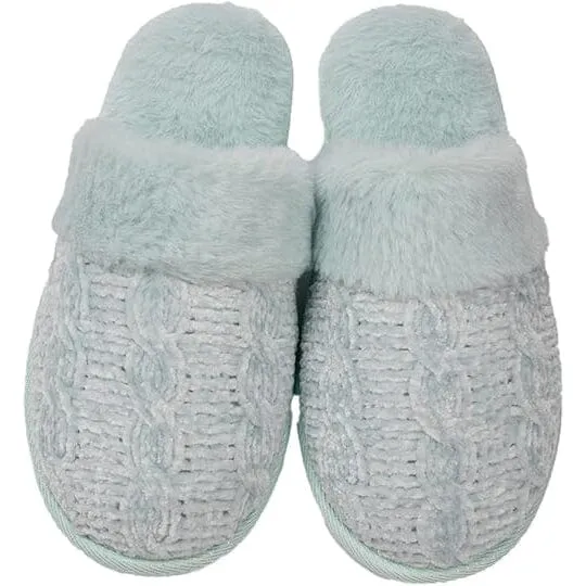 Roxoni Fur Trim Knit Sweater Slippers for Women