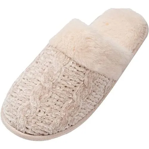 Roxoni Fur Trim Knit Sweater Slippers for Women