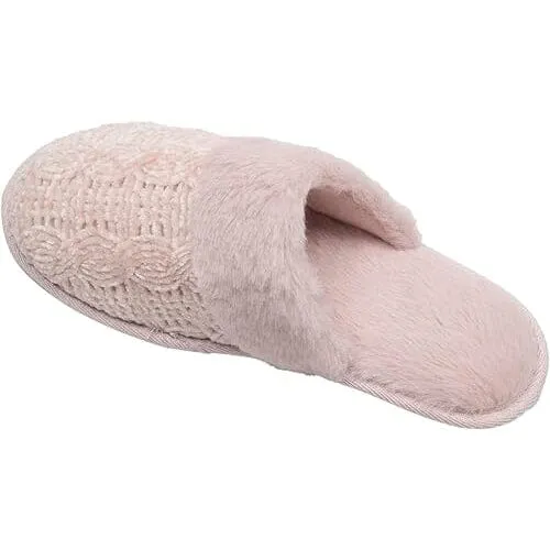 Roxoni Fur Trim Knit Sweater Slippers for Women
