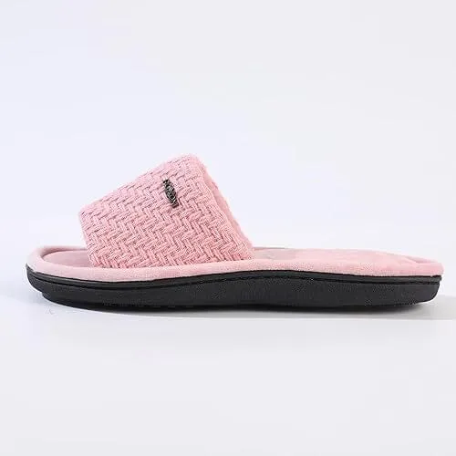 Roxoni Velvet Knit Flat Sandals for Women - Stylish Textured Woven Surface, Soft Ridge Around Insole