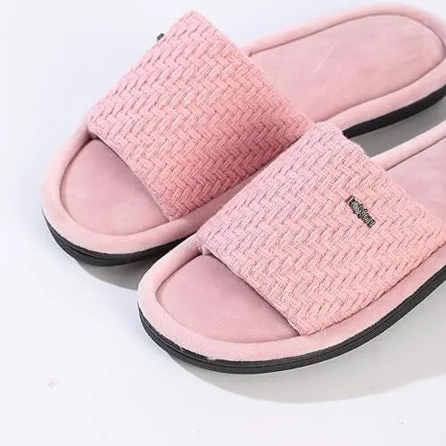 Roxoni Velvet Knit Flat Sandals for Women - Stylish Textured Woven Surface, Soft Ridge Around Insole