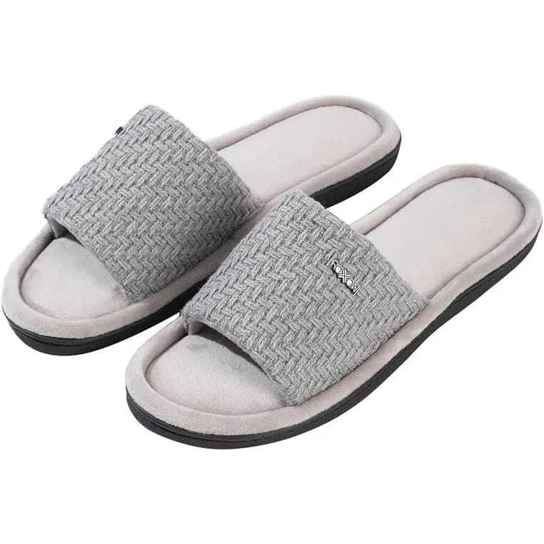 Roxoni Velvet Knit Flat Sandals for Women - Stylish Textured Woven Surface, Soft Ridge Around Insole