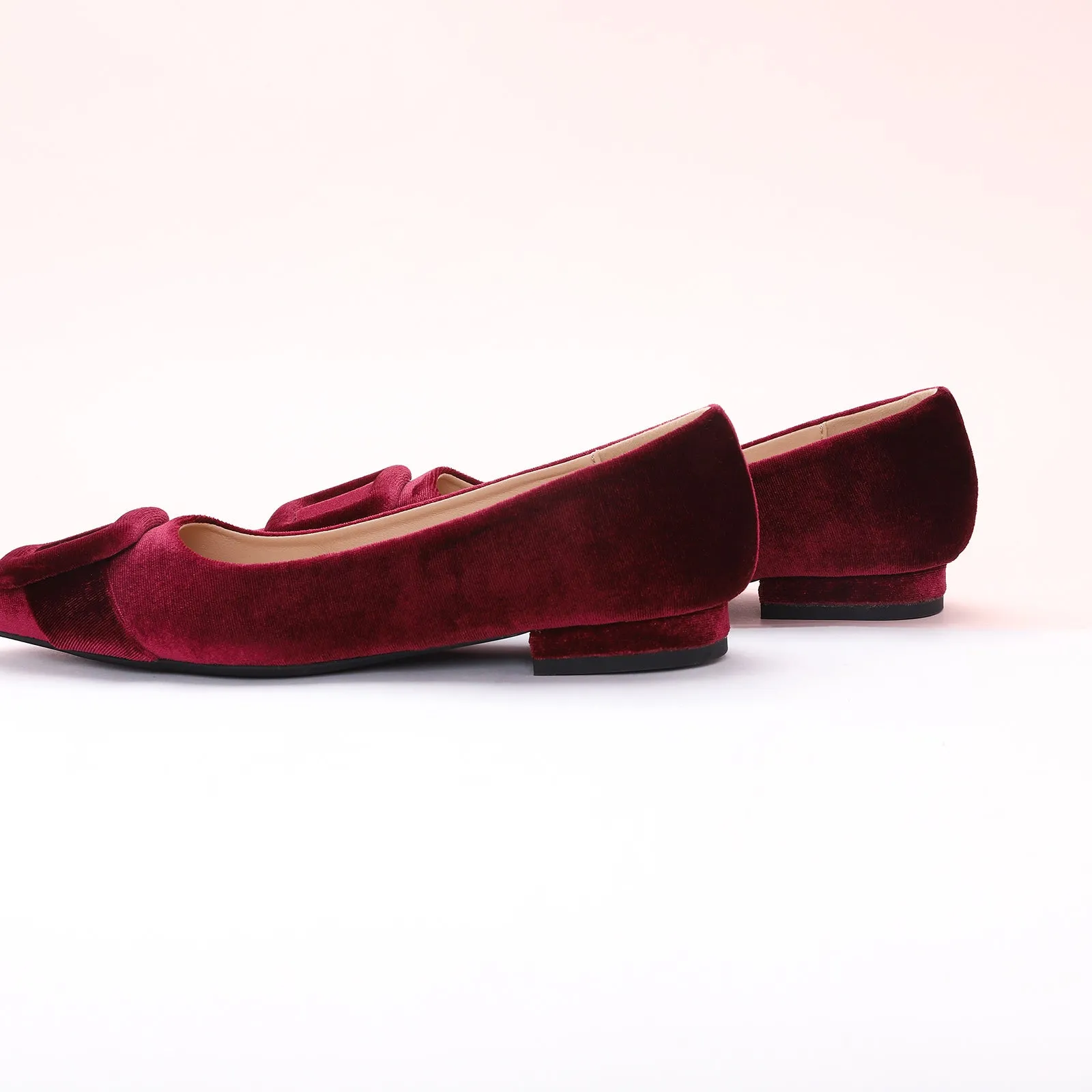 Square Buckle Velvet Flats (Aida) Claret